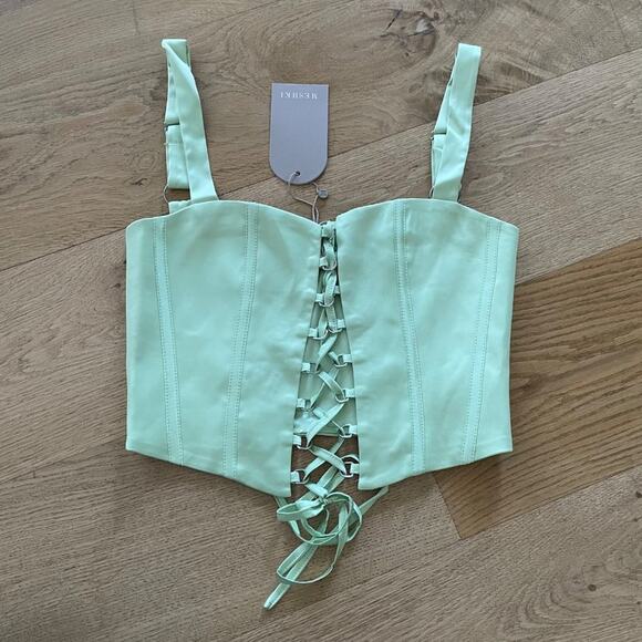 Meshki Scarlet Satin Corset top in Pistachio Green - Picture 1 of 5